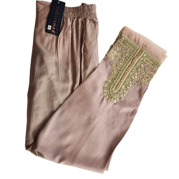 Women's Silk Trouser Pant Mirror Embroidered Sadabahar Designer Pakistani Indian - Picture 7 of 16